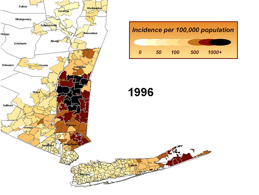 Incidence of Lyme Disease per 100,000 population in 1996