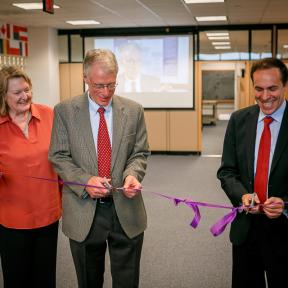 Drs. Jill Taylor, Jon Wolpaw, and Commissioner Howard Zucker cut the ribbon.